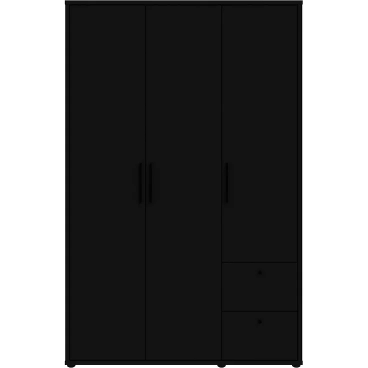 FORTE PYS Moderner Kleiderschrank 125, 3-türig, 2 Schubladen, Schwarz, 124,2 cm B x 190,4 cm H x 54,0 cm T – Bild 3