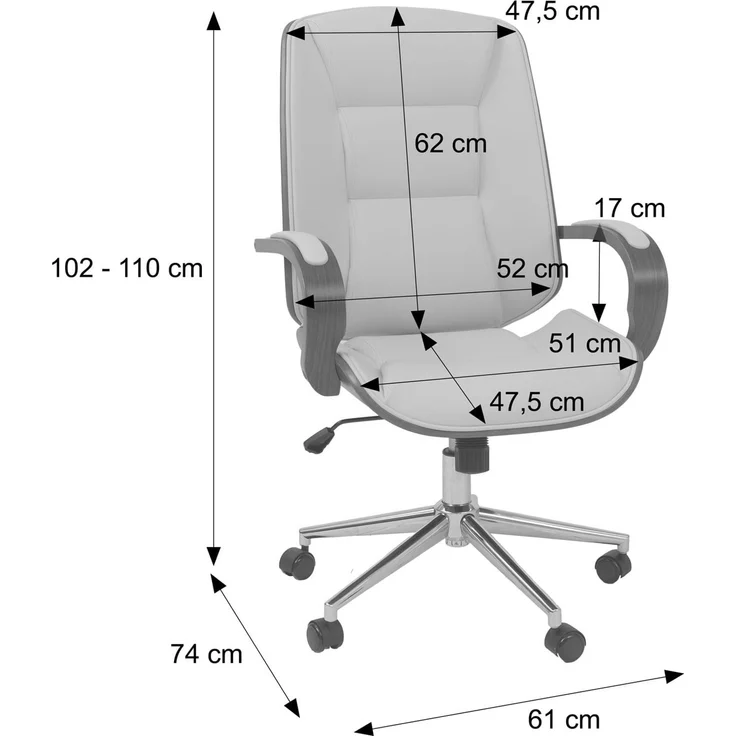 Bürostuhl HWC-O83, Drehstuhl Chefsessel, Kunstleder (280g/m²) Bugholz FSC®-zertifiziert Walnuss-Optik ~ creme – Bild 3