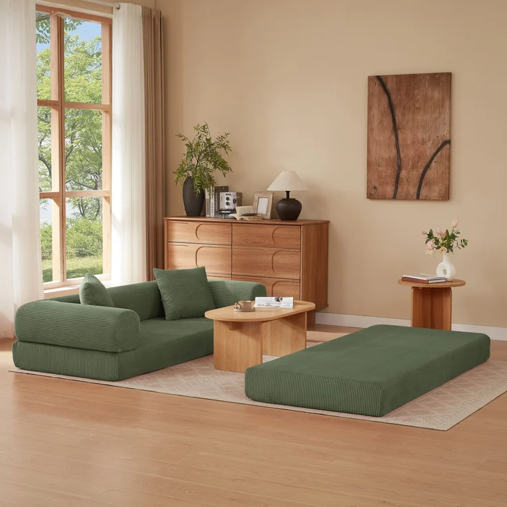 Rahmenloses Tatami-Bodensofa mit Bettfunktion, faltbare Schlafcouch für Wohnzimmer, Schlafzimmer und Apartments, Grün – Bild 7
