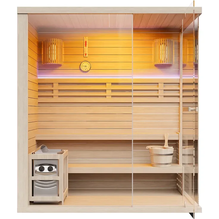 Vente-unique - SELKI Sauna Holz, Platte Beige - B 180 cm x H 200 cm x L 180 cm – Bild 4