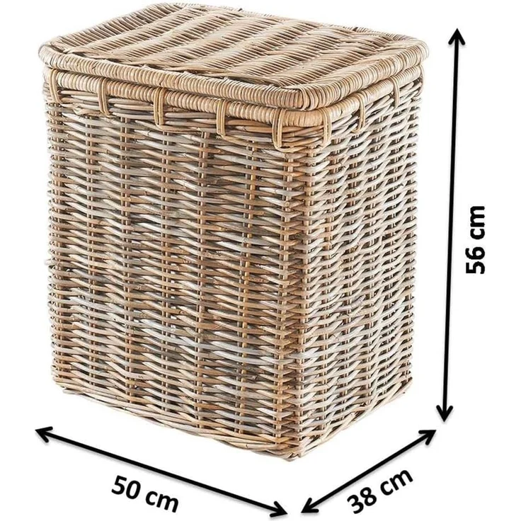 Kobolo Wäschekorb Wäschebehälter eckig Rattan Kubu-Grey 50x38x56 cm – Bild 6