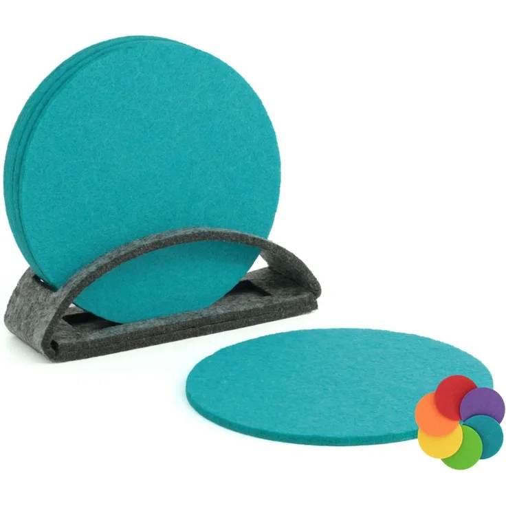 BIASTO Getränkeuntersetzer 6er Set Petrol Filz-Untersetzer 10cm + Aufbewahrung, Zubehör für Gläser, Vasen, Tassen, Teller, Tische, Gläser, Weingläser, Cocktails, Flaschen, Schalen, Tischdeko, Set, Abmessung BxHxT: ca. 10 x 10 x 4 cm, Hergestellt in Deutschland