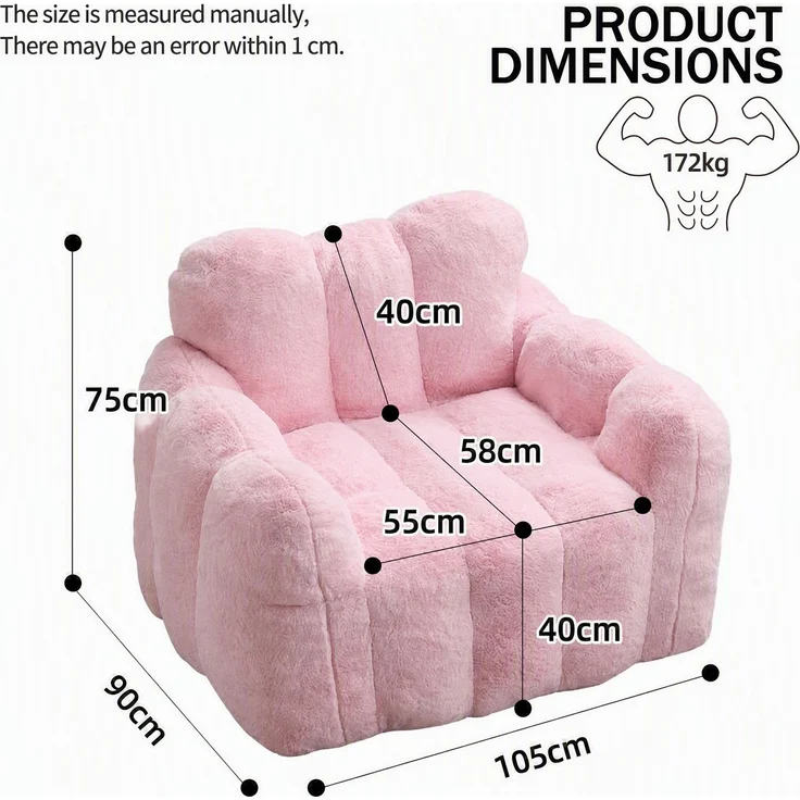 Abrihome Sitzsack ohne Montage für Erwachsene, Rosa, 90x105x75 cm – Bild 3