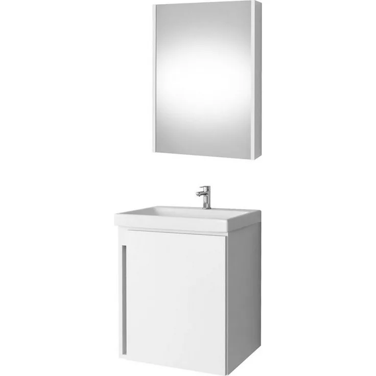 Planetmöbel Waschbeckenunterschrank mit Keramikwaschbecken & Spiegelschrank 50cm in Weiß, modernes Badmöbel Set für Badezimmer WC
