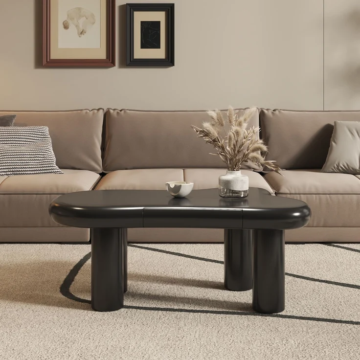 Couchtisch 98x65,5x40 cm, Schwarz modernes wolkenförmiges Design mit Schublade & LED-Beleuchtung – Bild 3