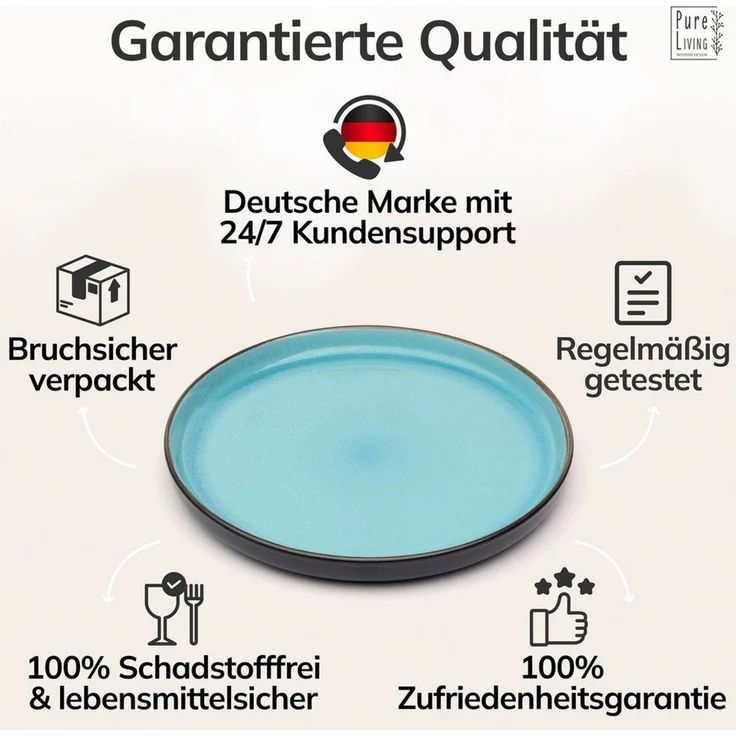 PURE LIVING INTERIOR DESIGN Geschirr-Set Pure Living Dessertteller 6er 20cm »Ibiza«, Steingut, Aquamarin, 6 Personen, Steingut, Mediterrane Handwerksoptik, Reaktive Glasur – jedes Stück einzigartig… – Bild 4
