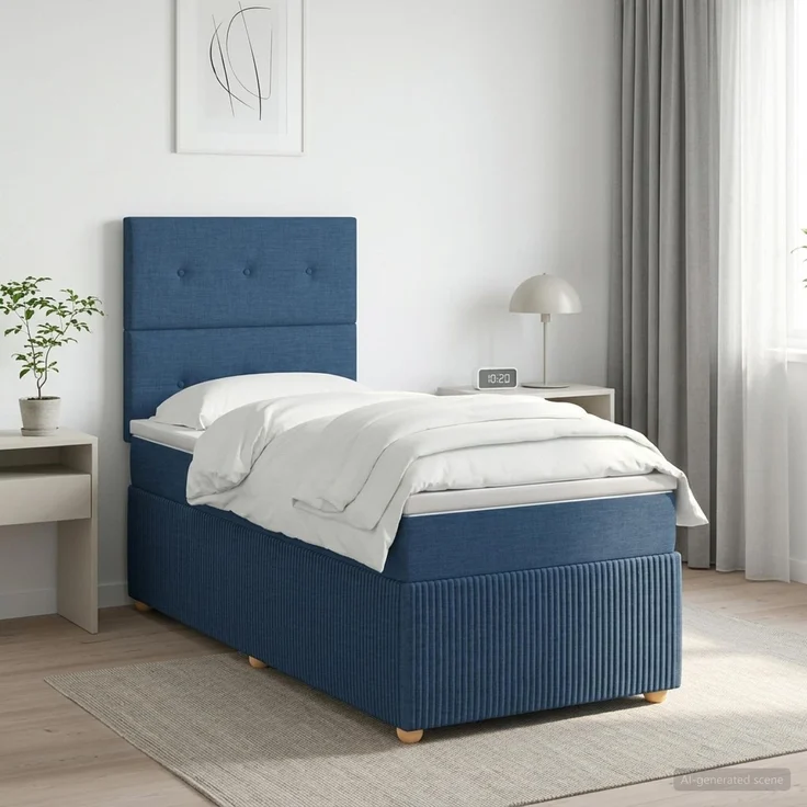 vidaXL Boxspringbett mit Matratze mit Kopfteil Blau 100 x 200 cm Stoff 3454332 – Bild 1