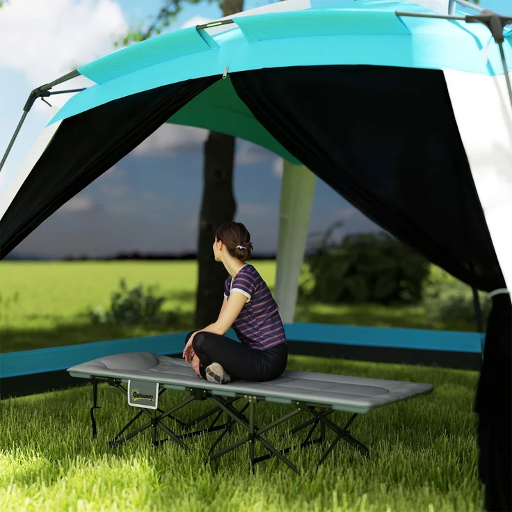 Feldbett faltbar Campingbett mit Matratze Kopfkissen Seitentasche 187 x 67 x 37 cm Gästebett bis 150 kg Grau--Grau--37x67x187cm--YOUDENOVA – Bild 4