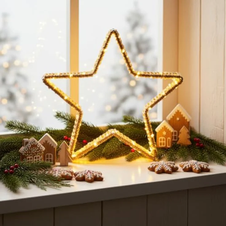 Levandeo® LED Stern, LED Dekoleuchte Stern H27cm Leuchtstern Weihnachten Weihnachtsdeko – Bild 4