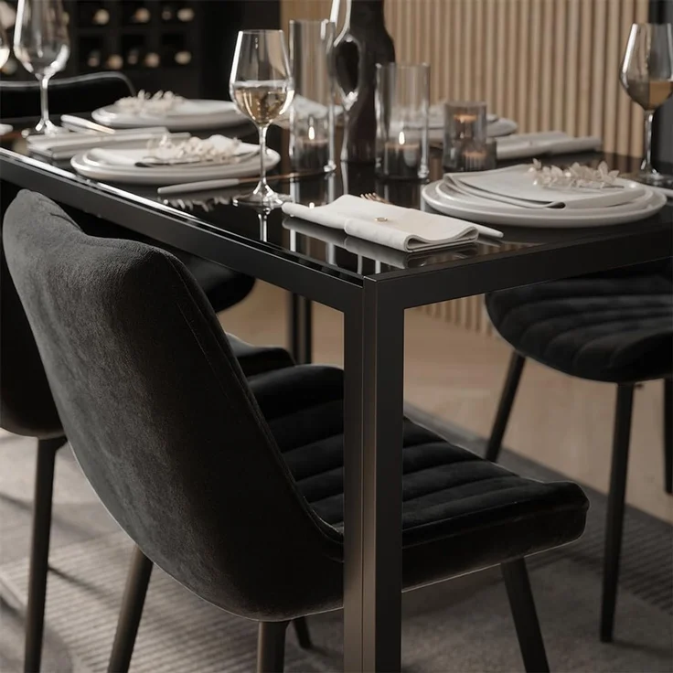Esstisch Set Grand Schwarz 120x70 cm mit 4 Stühlen (Schwarz) Vicco – Bild 4