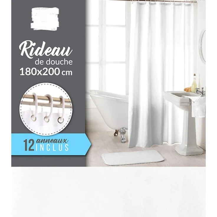 Sanixa Duschvorhang waschbar Badewannenvorhang Vorhang hochwertige Qualität Metallösen Breite 180 cm (Vorhang Dusche Badewanne), Duschvorhang Textil 180x200 cm Uni Weiß einfarbig wasserabweisend – Bild 3