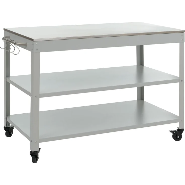 Beistellwagen HWC-R19, Küchenwagen Mehrzweck-/Servierwagen Grillwagen rollbar 3 Ablagen, Stahl 80x117x56cm ~ hellgrau – Bild 9