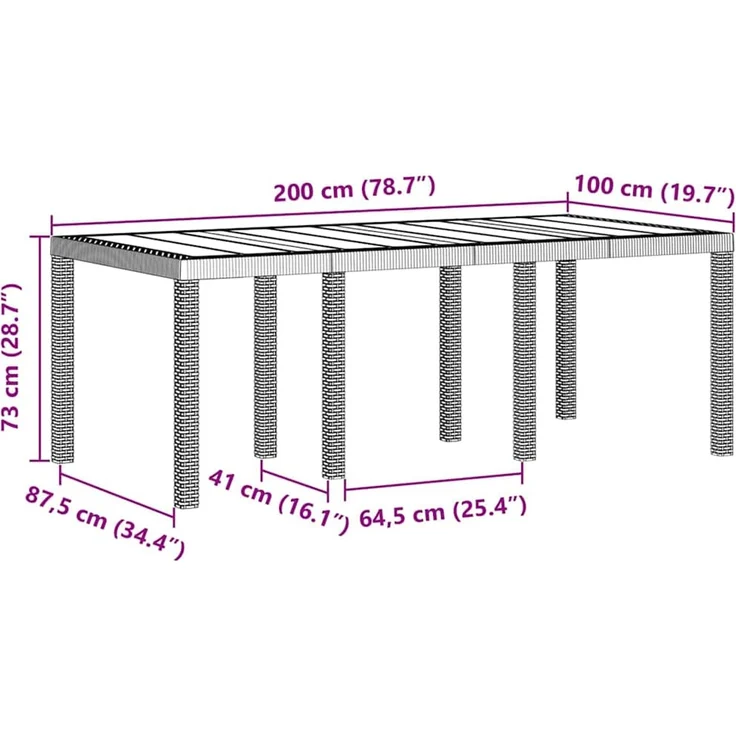 vidaXL Gartentisch Weiß 200 x 100 x 73 cm Poly-Rattan 871690 – Bild 10