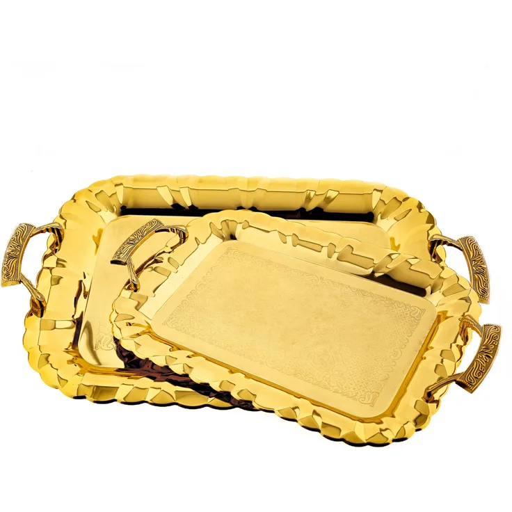 2er-Set Serviertabletts aus hochwertigem 18/10 Edelstahl – Funktionalität trifft auf Eleganz Motiv 11 Gold