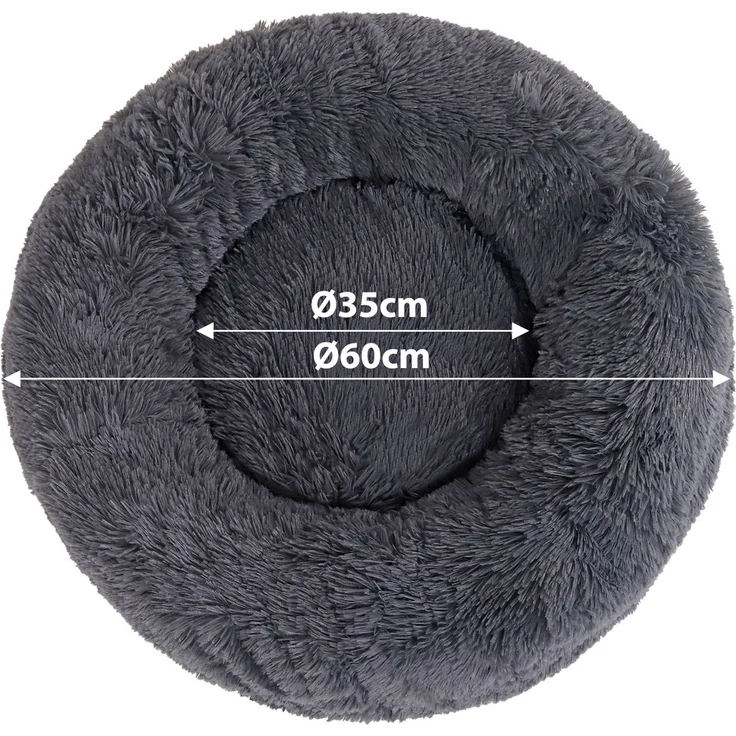 lionto Donut Hundebett, rundes Hundesofa mit Plüschbezug & Anti-Rutsch-Noppen, weich & gemütlich, 60 cm Durchmesser, dunkelgrau – Bild 5
