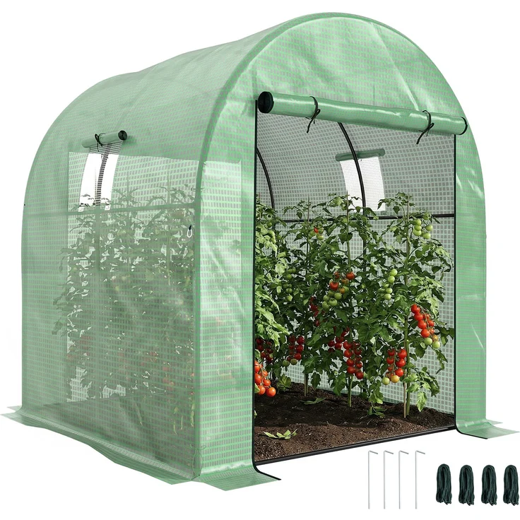 MELAYR, Gewächshaustunnel, 3,24 m², hochdichtes PE (135 g/m²), mit 2 Reißverschlusstüren, 180 x 180 x 200 cm, Grün – Bild 1