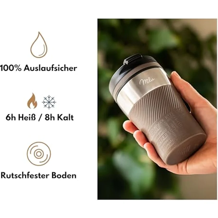 Milu Thermobecher Isolierbecher Kaffeebecher to go - 210ml 100% Auslaufsicher - Trinkbecher aus Edelstahl - Autobecher doppelwand Isolierung - Thermo Becher - Travel Mug (Braun) – Bild 3