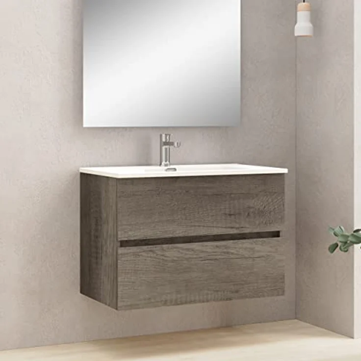 Baikal Badmöbel mit Zwei Schubladen, Wandmontage, mit Waschbecken, Melamin 16, montiert, 70 cm, Spiegel mit Mond – Bild 4