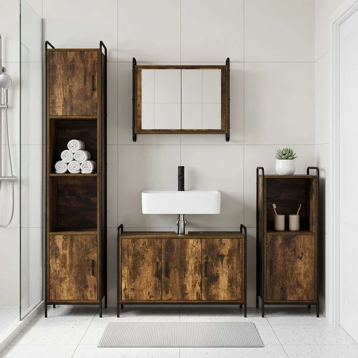 vidaXL Badezimmerschrank-Set 2 stk. Räuchereiche 65,5 x 34 x 61 cm 3444479 – Bild 1
