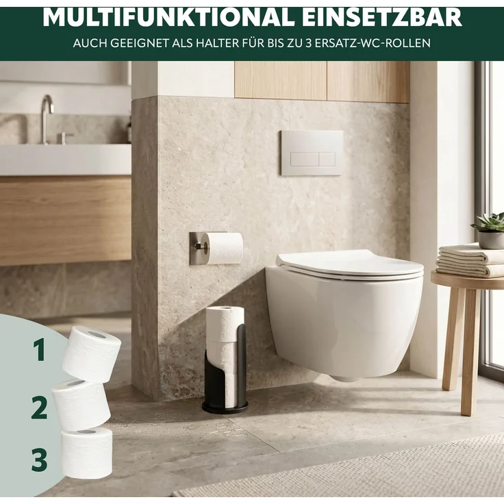eluno Küchenrollenhalter bis 28 cm oder 3 Toilettenpapierrollen aus Edelstahl und Metall, schwarz, ca. Ø 15,5 x 31 cm – Bild 5
