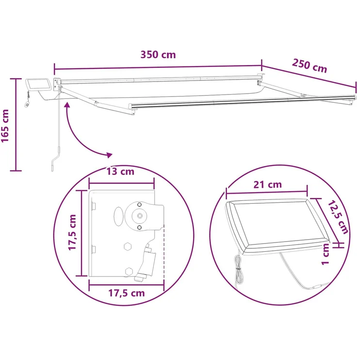 vidaXL Manuelle Gelenkarmmarkise mit LEDs Sand 3425968 – Bild 7