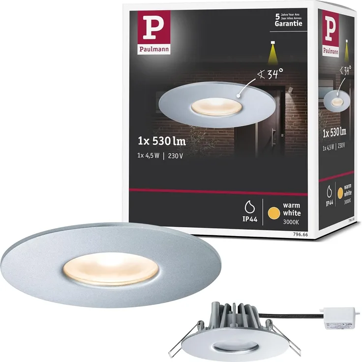 Paulmann No. 79666 House Einbauleuchte IP44 3000K 34° 5,8W Silber