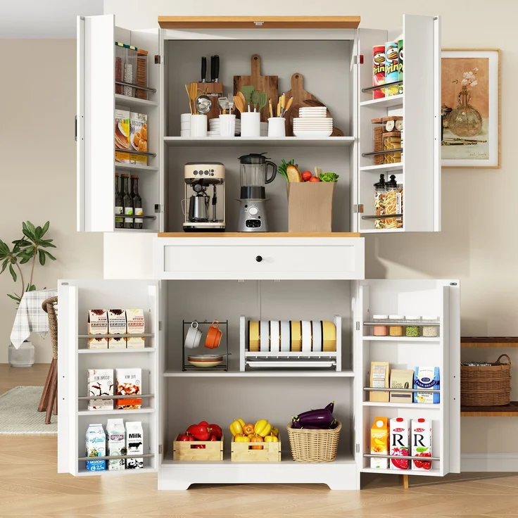 Abrihome Küchenschrank mit 12 Türfächern und Schubladen, Weiß, 180x40x80 cm – Bild 3