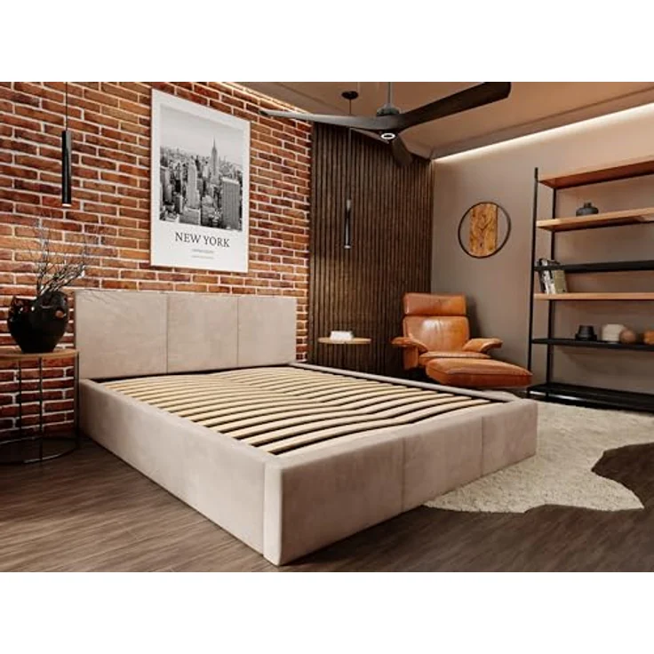 Muralo Polsterbett mit Bettkasten und Kopfteil, Metallgestell, lieferbar in Beige, ohne Matratze, 180x200 cm – Bild 5