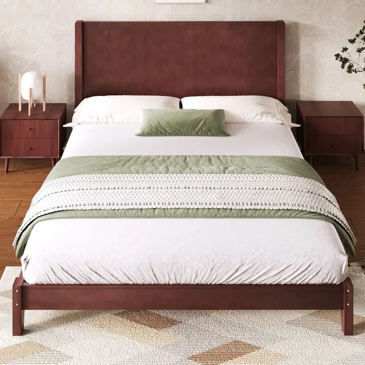 Merax Doppelbett, 160x200 Plattformbett mit Kopfteil und Lattenrost, Braun – Bild 1