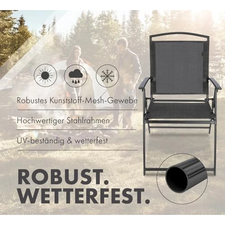 BRUBAKER Campingstuhl Bergamo - Camping Gartenstuhl - wetterfest und platzsparend (Balkonstuhl klappbar, 2 St), Klappstuhl für Garten, Terrasse und Balkon - Grau Meliert – Bild 5