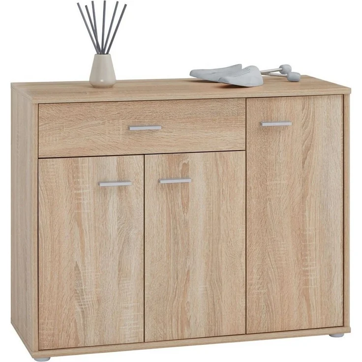 CARO-Möbel Schuhschrank DEUSTO Schmale Flurkommode mit Schublade und 3 Türen eicheoptik – Bild 1