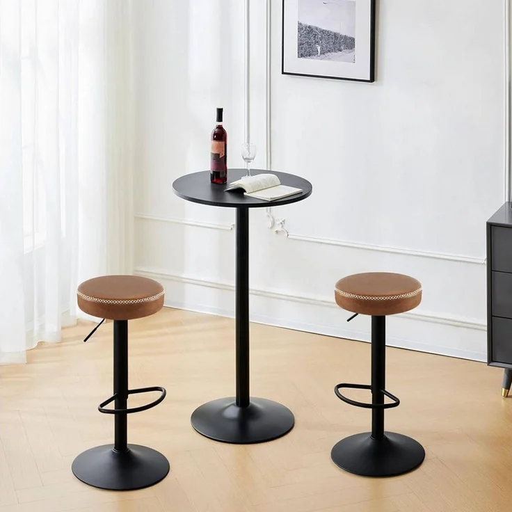 EUGAD Barhocker (1 St), drehbar, höhenverstellbar, Metallgesetll, Vintage-Kunstleder – Bild 3