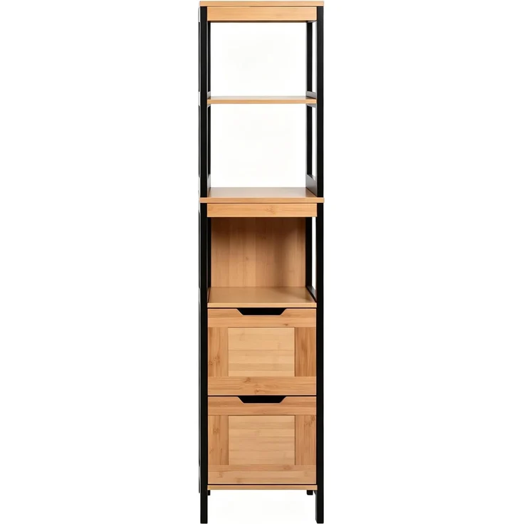 Badregal 30 x 30 x 144,3 cm aus Bambus und MDF mit 3 Ablagen und 2 Schubladen – Bild 7