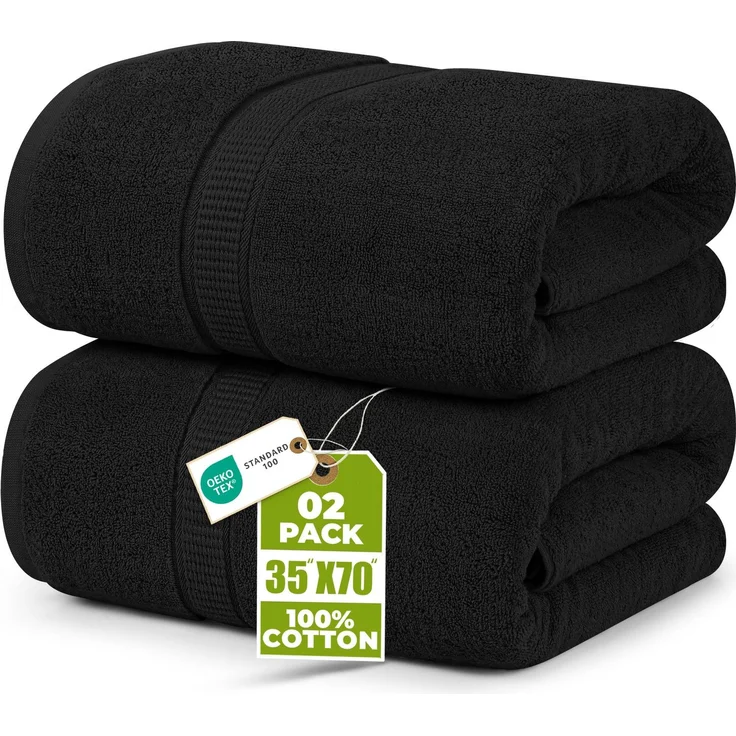Utopia Towels 2er Badetücher Duschtücher Groß Baumwolle 90 x 180 cm Schwarz | mit Aufhänger, Saunatücher, Badehandtücher Groß