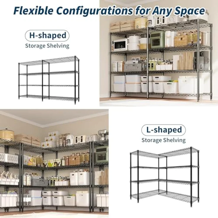 GarveeHome Schwerlastregal, Metallregal 4 Regalböden Je 120 kg Belastbar, Lagerregal 150x35x151(h) cm, Drahtregale Kellerregal Max. Gewicht 480kg, Höhenverstellbar Und Nivellierfüßen – Bild 4