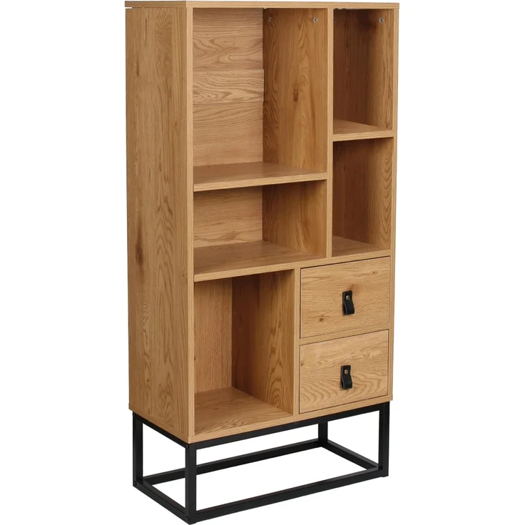 CaliCosy Bücherregal mit 2 Schubladen 5 Ablagen H120 cm - Helles Holz – Bild 1