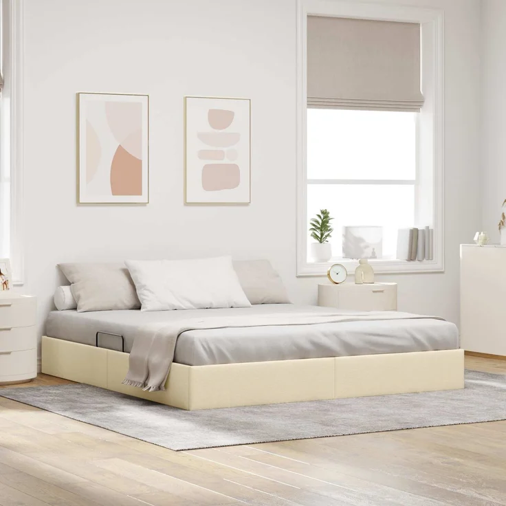 vidaXL Ottoman Bettgestell mit Speicher Creme 160 x 200 cm Stoff 3442836 – Bild 1