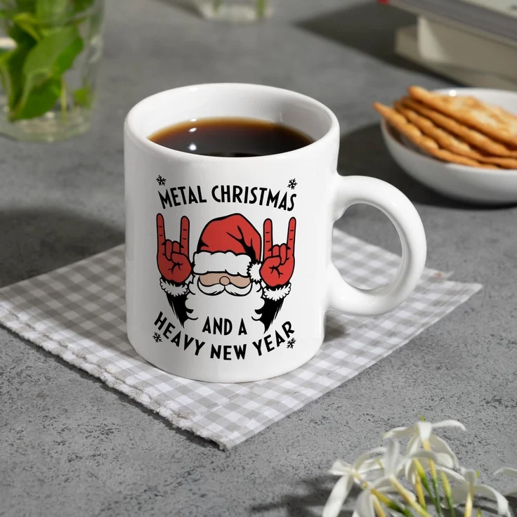 speecheese Tasse Weihnachtsmann Rock-Handzeichen - Metal Christmas Kaffeebecher – Bild 8