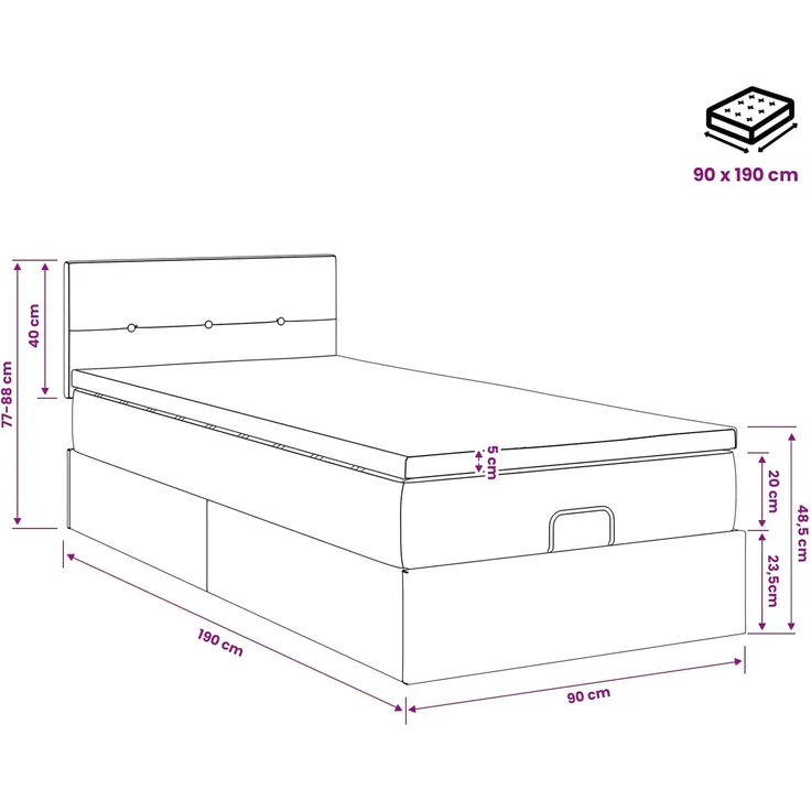 vidaXL Ottoman Bett mit Matratze Schwarz 90 x 190 cm Stoff 3456290 – Bild 12