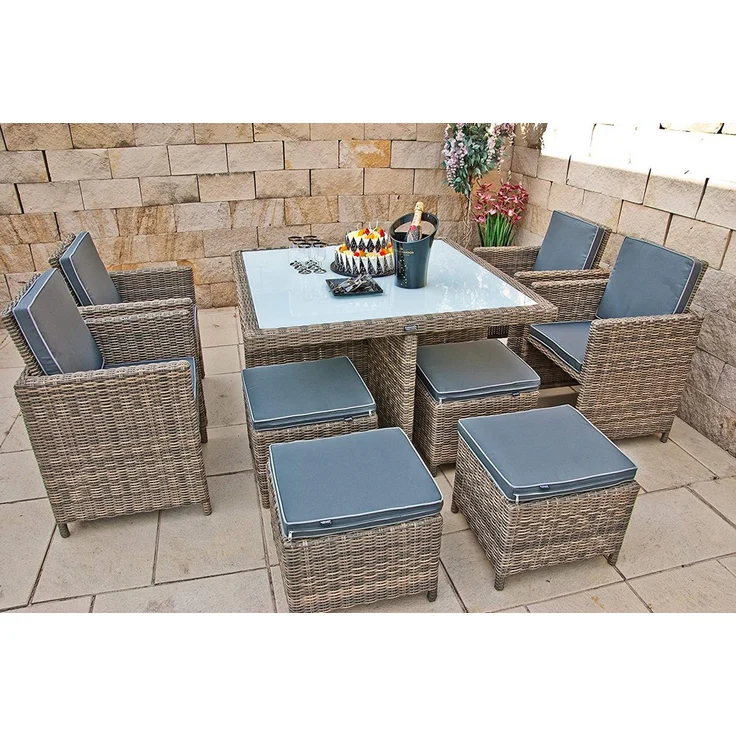 Ragnarök Möbel-Design Garten-Essgruppe Esstisch Set Heimdall 4+4, (Set, Polyrattan, Alu, Würfelsystem), Rückenlehnen sind klappbar – Bild 2