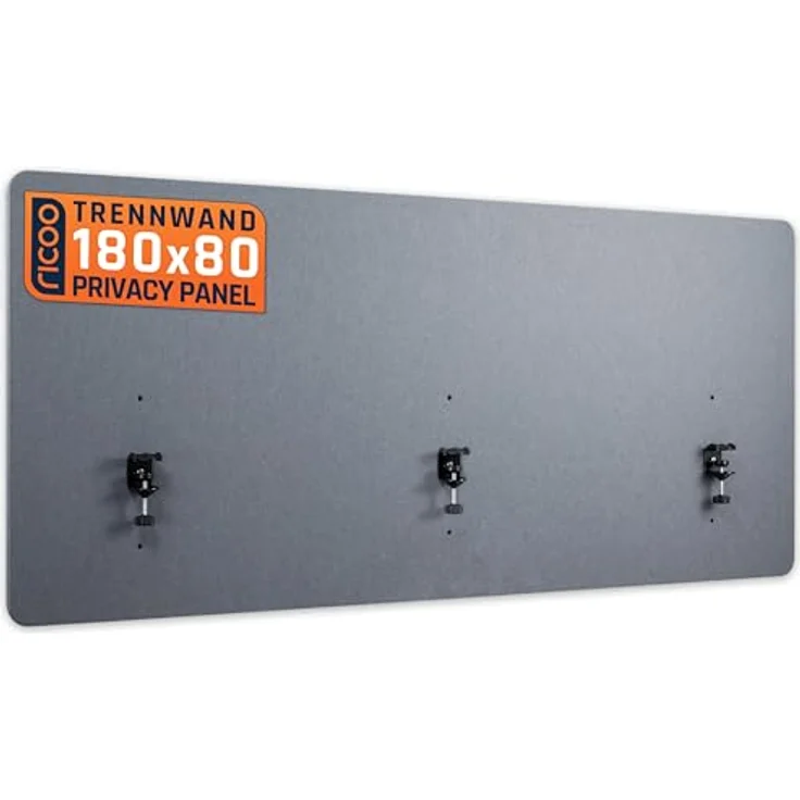 RICOO ZAP1880-G Akustik Trennwand Schreibtisch 180x80 cm Sichtschutz Schreibtisch Trennwand Filz Pinnwand Grau Geräuschdämmung Akustik Diffusor Schallschutz Büro Tischtrennwand mit Tischklemme – Bild 2