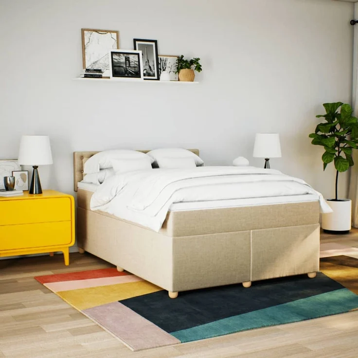 vidaXL Boxspringbett mit Matratze Creme 160x200 cm Stoff 3289050 – Bild 5