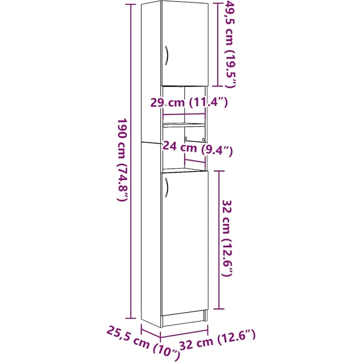 vidaXL Badschrank Altholz-Optik 32x25,5x190 cm Holzwerkstoff 856048 – Bild 10