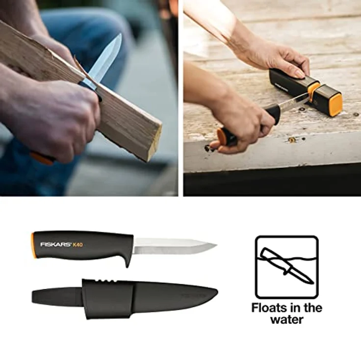 Fiskars Kaminofen-Set, Freizeitbeil X5-XXS, 23 cm, Xsharp Axt- und Messerschärfer, Keramik-Schleifkopf, Universalmesser K40, Inkl. Köcher, 22,5 cm, 1057913 – Bild 5