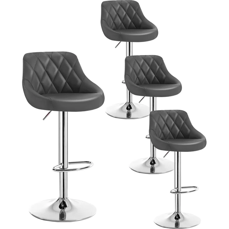 WOLTU Barhocker 4er Set, Barstuhl Höhenverstellbar, PU-Bezug, Grau | Drehbarer Bar Stool mit Rückenlehne und Fußstütze, rutschfeste Metallfüße, für Küche und Hausbar