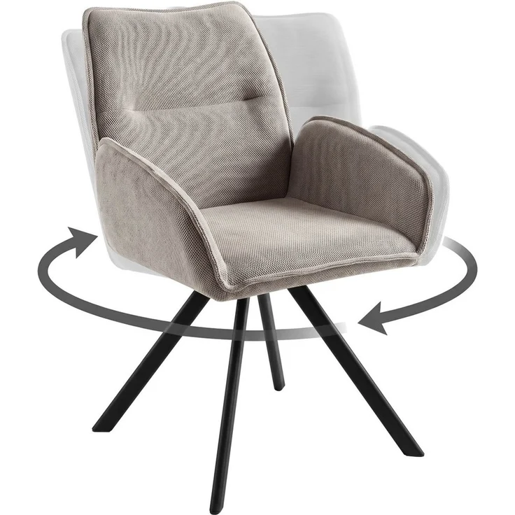 Beautysofa Drehstuhl Zerra Esszimmerstuhl 360° drehbar mit Armlehnen (gepolsterter Esszimmersessel aus Strukturstoff, 1 St), Drehstuhl mit schwarzem Metallgestell – Bild 3