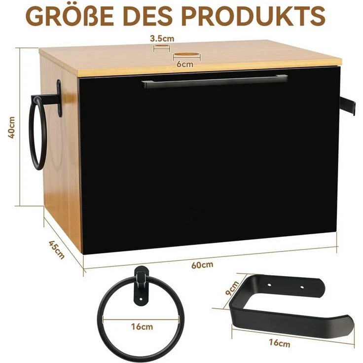 Puluomis Badezimmer-Set Waschbeckenunterschrank 60cm mit Waschbecken, (mit Handtuchring, Klopapierhalter) – Bild 4