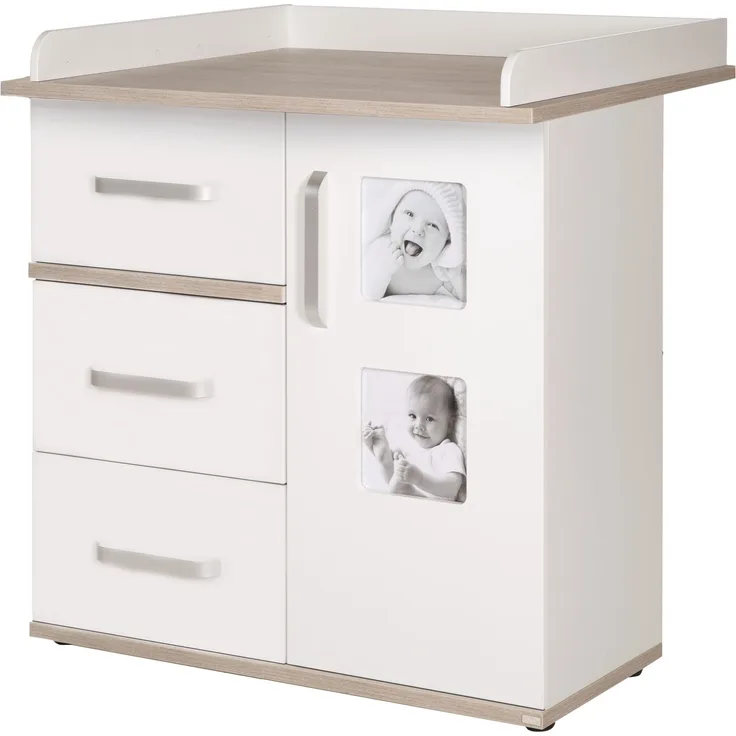 roba Wickelkommode 'Moritz' mit Wickelansatz - Wickeltisch mit 2 Bilderrahmen - Weiß / Luna Elm