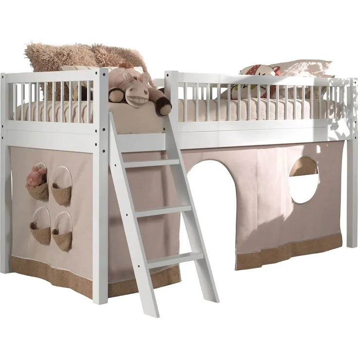 Spielbett >Buche Massiv< in Buche massiv weiß lackiert - 207,5x114x97,5 (BxHxT)