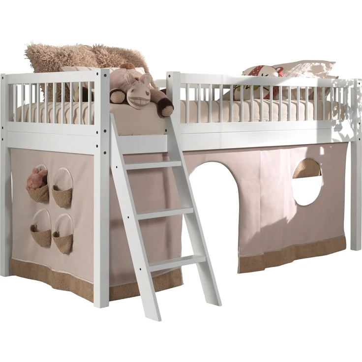 Spielbett >Buche Massiv< in Buche massiv weiß lackiert - 207,5x114x97,5 (BxHxT)